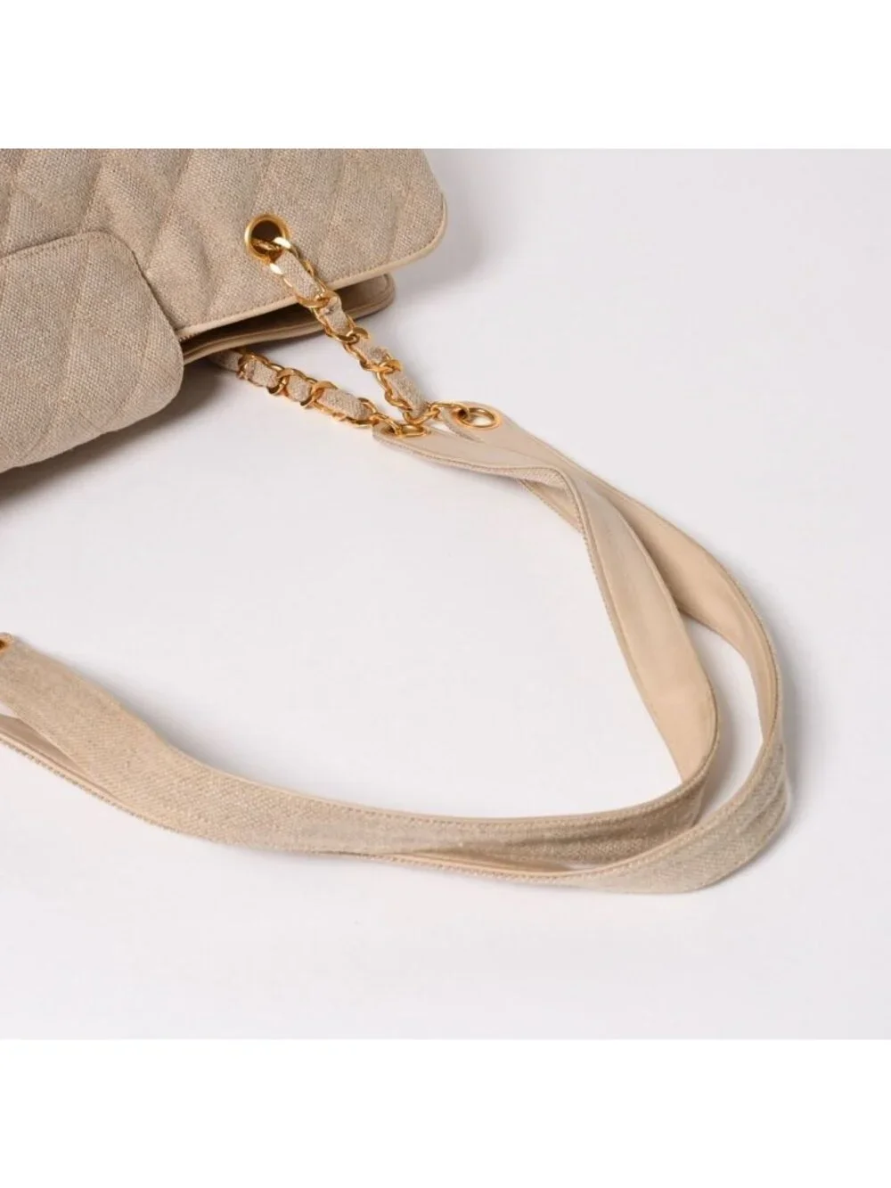 Chanel Supermodel XL Chain Tote Bag Linen CC Logo Coco Ball Beige